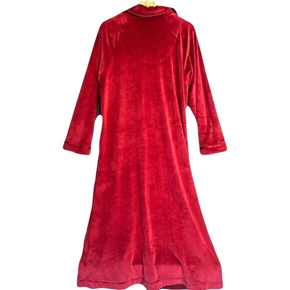 Eileen West Velour Full Zip Long Robe Womens S/M Crimson Red Pockets Soft Plush - Picture 3 of 7